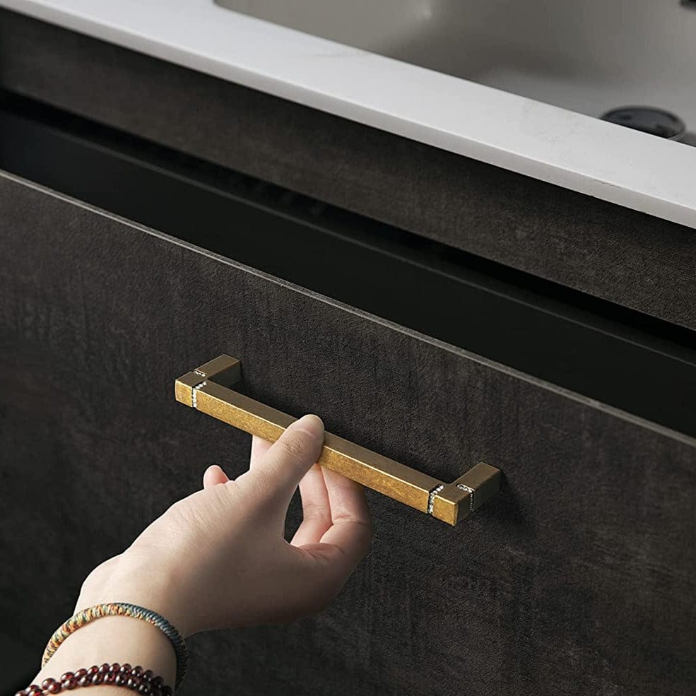 Goo-Ki Retro Drawer Pulls With Rhinestone Ornament Brass Cabinet Hardware 6 Pack