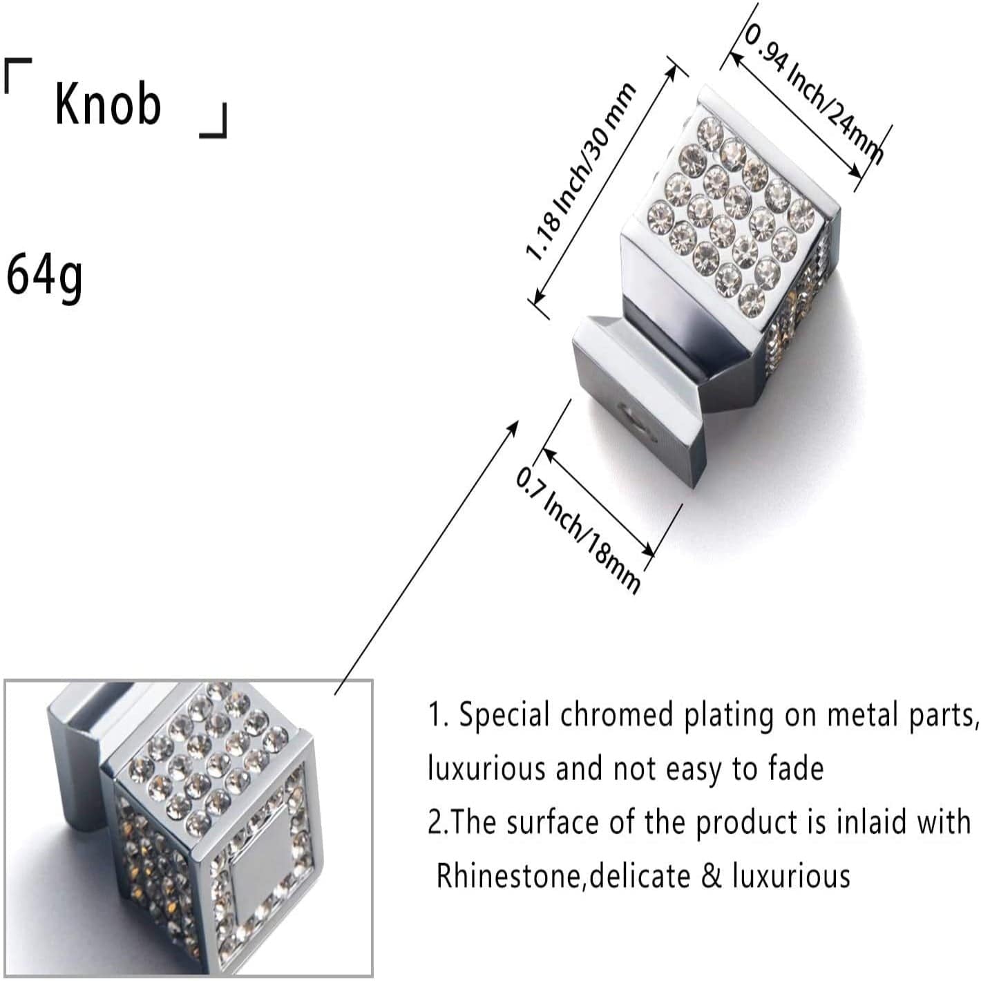 Goo-Ki Rhinestone Drawer Knob Luxurious Cabinet Knob Imitation Diamond Wardrobe Door knobs 6 Pack