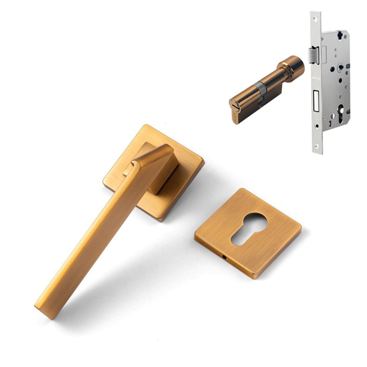 Goo-Ki Yellow Bronze / All Set Square Space Folding Door Lock Minimalist Interior Door Security Mute Door Lock